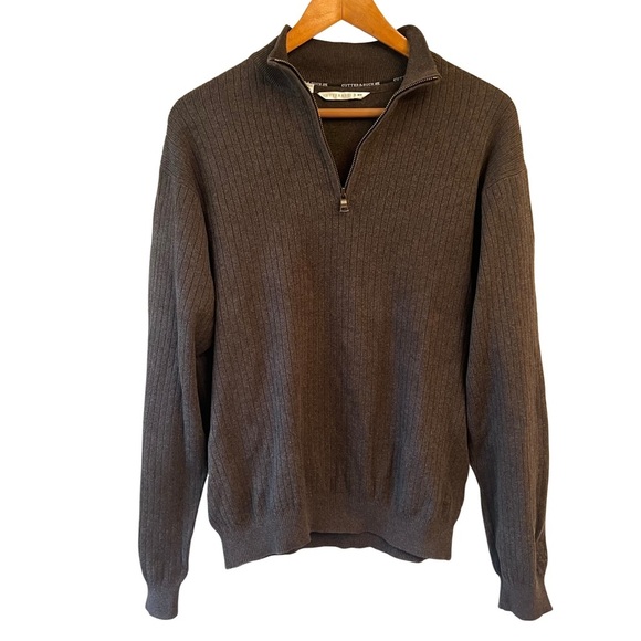 Cutter & Buck Quarter Zip Textured Pullover Long Sleeve Sweater Brown Medium M - Picture 1 of 11